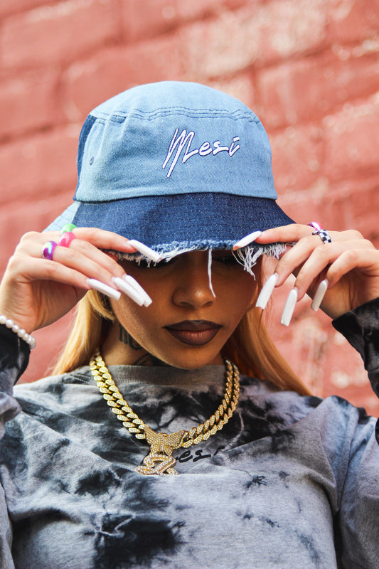 Mesi Distressed Denim Bucket Hat